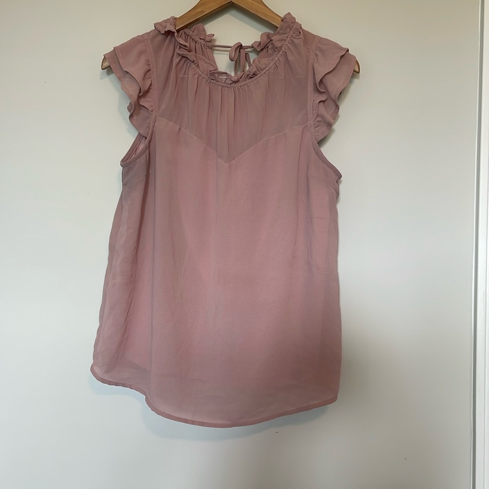 Monteau Sheer Overlay Sleeveless pastel color Blouse Sz L EUC